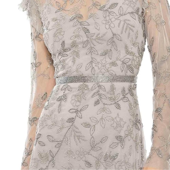 Mac Duggal 9237 High Neck Flutter Cap Long Sleeve Tiered Embellished Gown Sz 8 - Picture 13 of 13